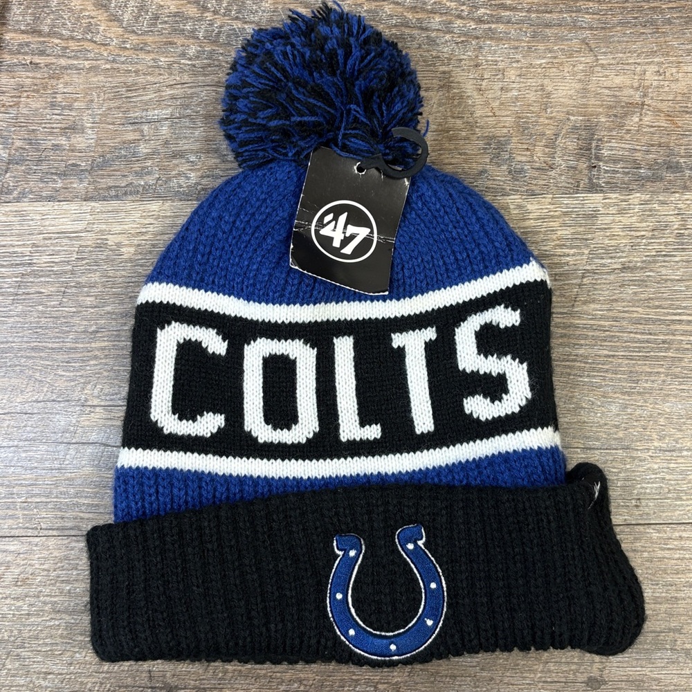 🏈 Indianapolis Colts ’47 Brand Knit Pom Beanie Hat (OSFA) NWT